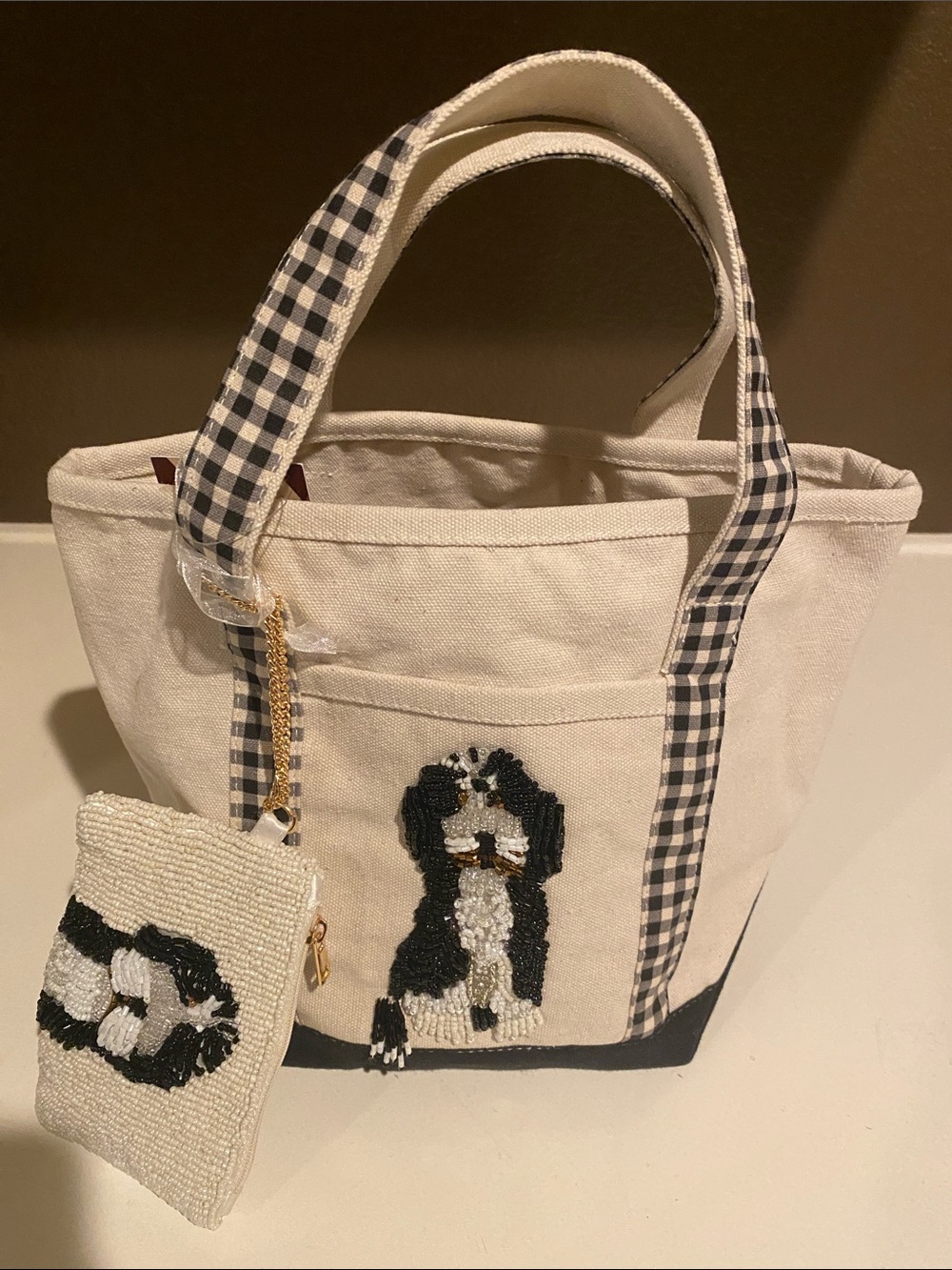 Canvas Beaded Dog Tote